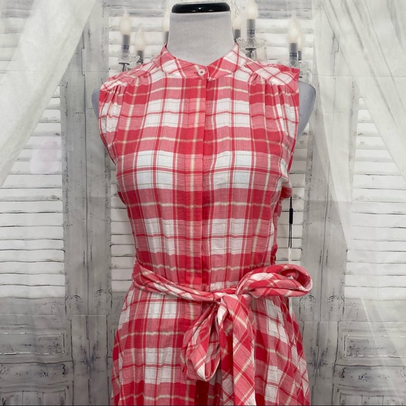 Calvin Klein Pink Plaid Button Down Sleeveless Dress Fit & Flare Cotton Swing - Picture 6 of 13